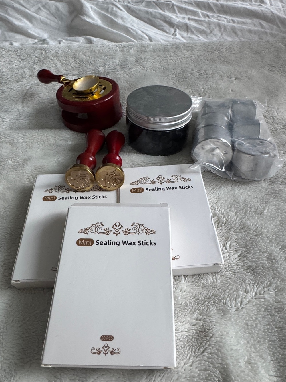 Wax Seal Starter Kit with Red Handle Stamp and Gold Seals